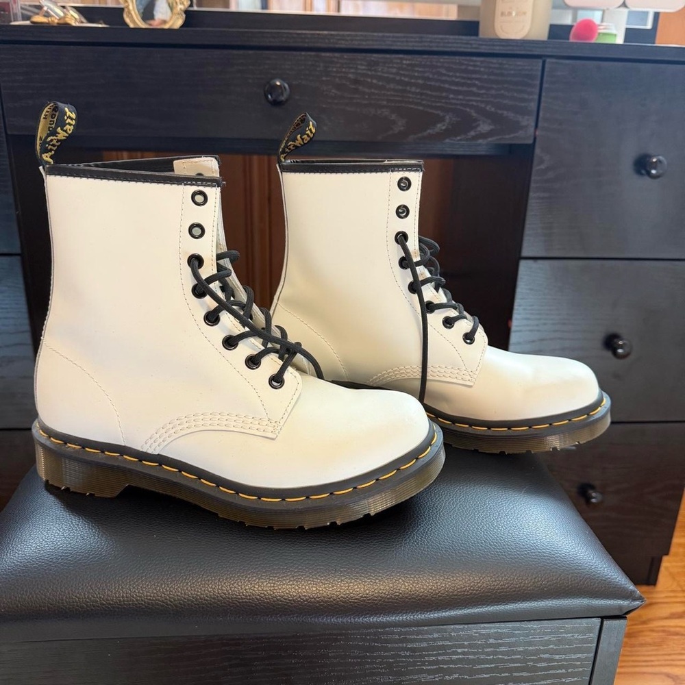 Dr. Martens White Leather Boots with Black Accents